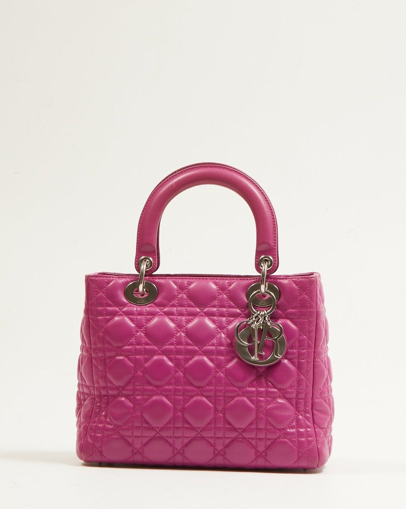 Dior Fuchsia Pink Lambskin Cannage Medium Lady Dior Tote