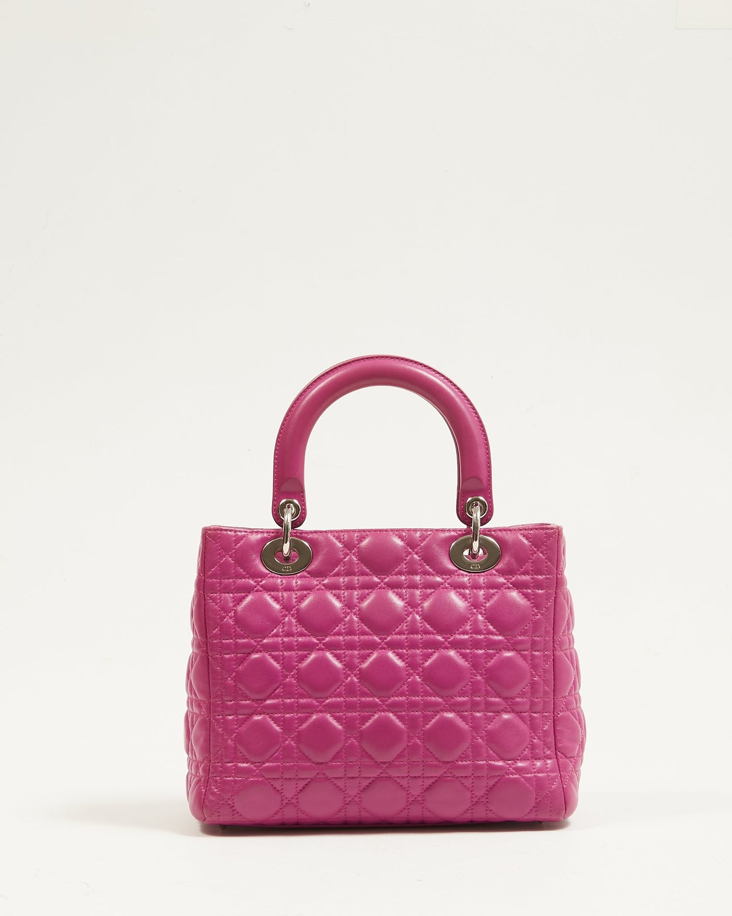 Dior Fuchsia Pink Lambskin Cannage Medium Lady Dior Tote