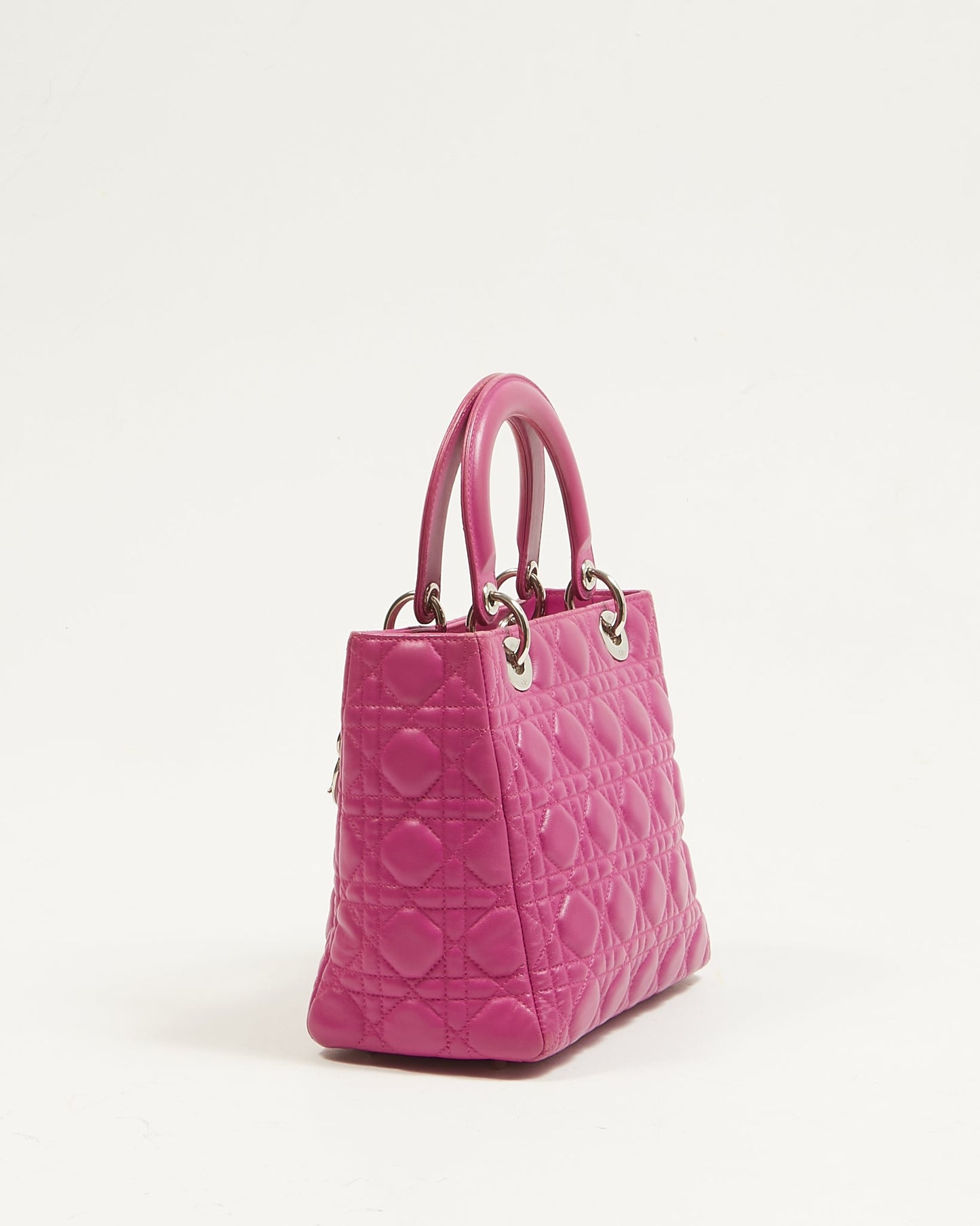 Dior Fuchsia Pink Lambskin Cannage Medium Lady Dior Tote