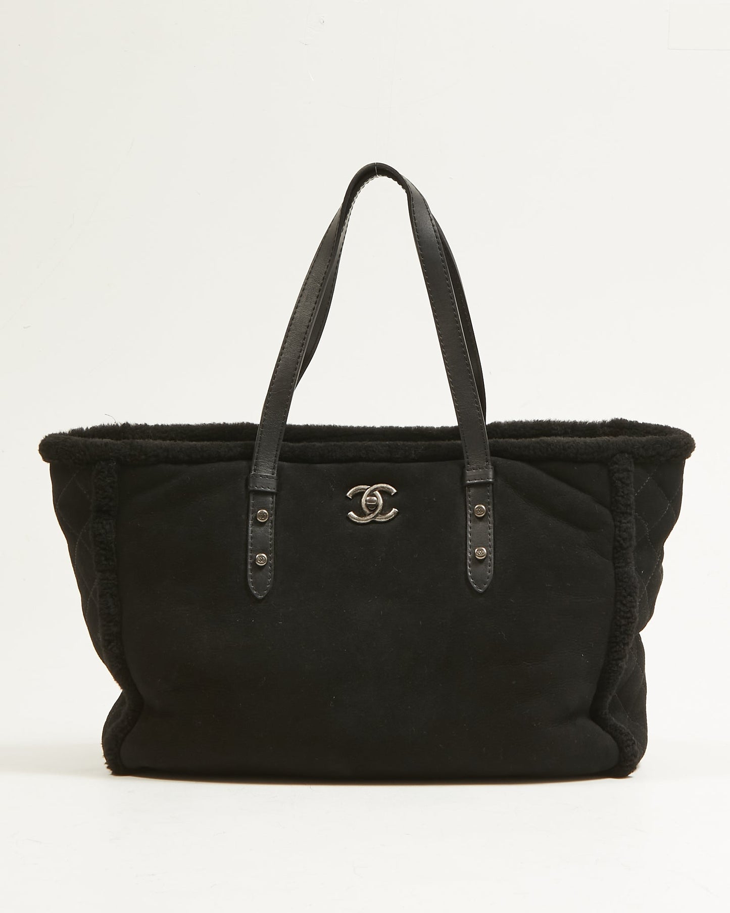 Chanel Black Suede and Shearling Large Tote