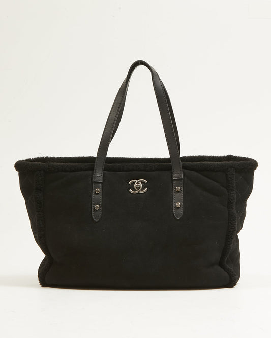 Chanel Black Suede and Shearling Large Tote