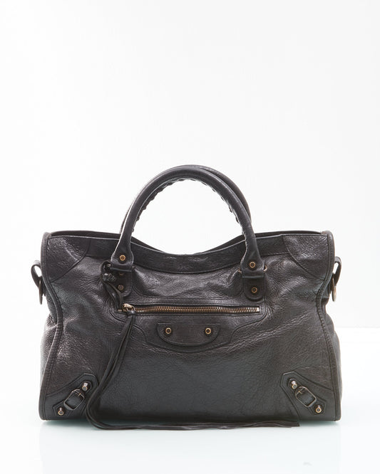Balenciaga Black Leather Classic Motocross Medium City Bag