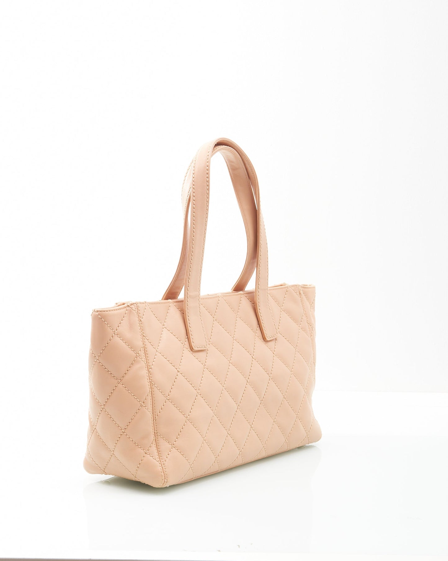 Chanel Beige Lambskin Leather CC Wild Stitch Tote Bag + Pochette