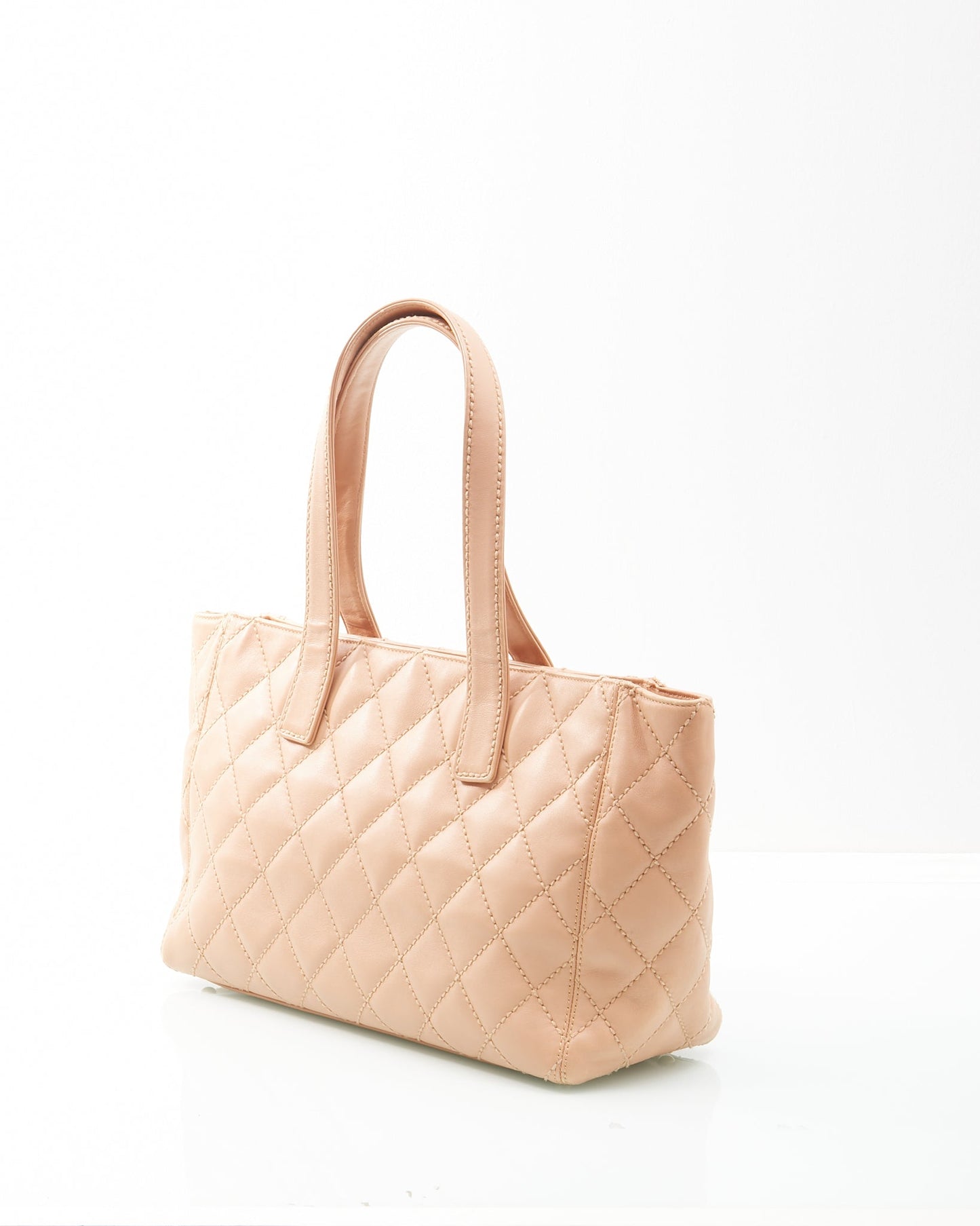 Chanel Beige Lambskin Leather CC Wild Stitch Tote Bag + Pochette