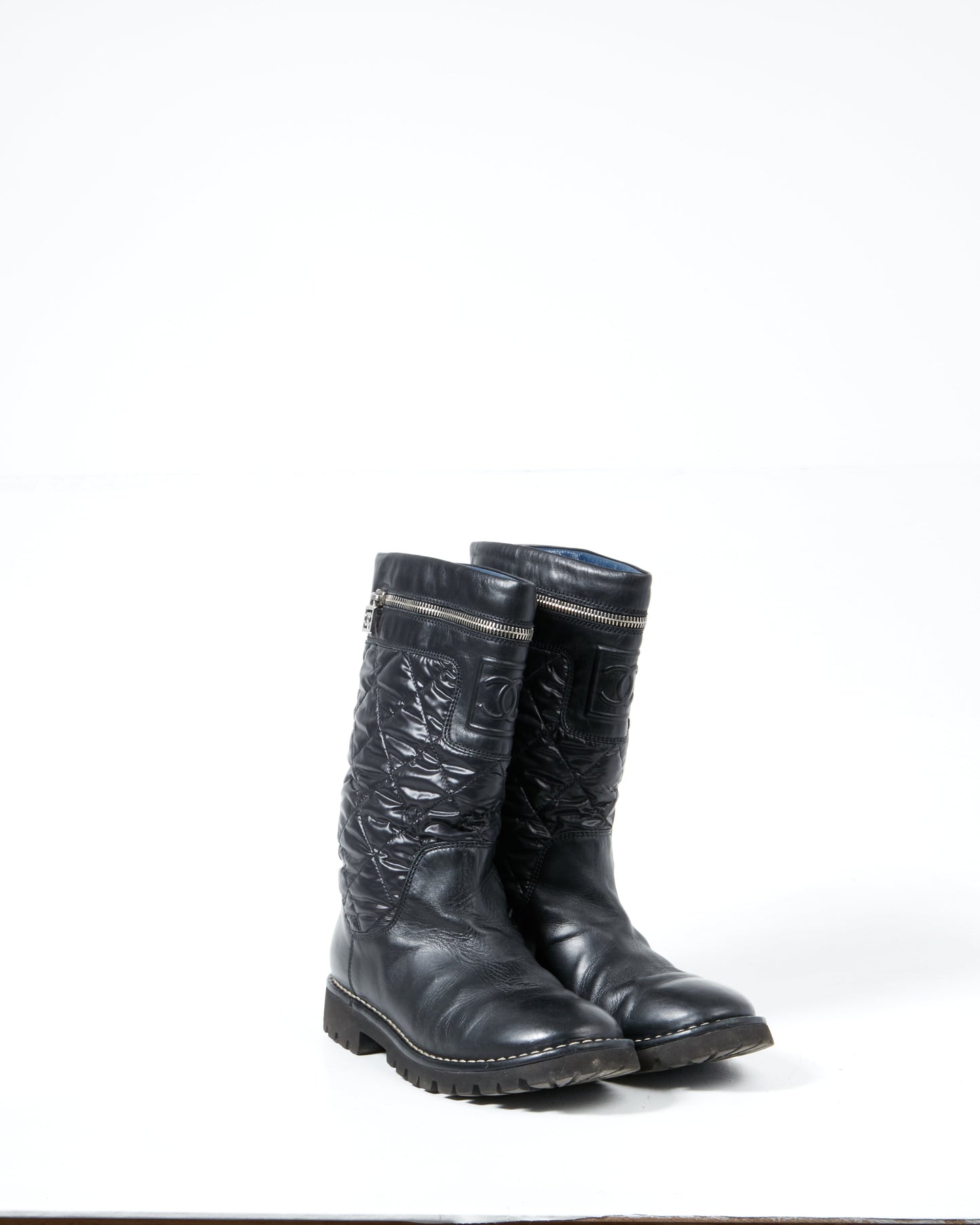 Chanel Black Nylon/Leather Coco Cocoon Boots - 38