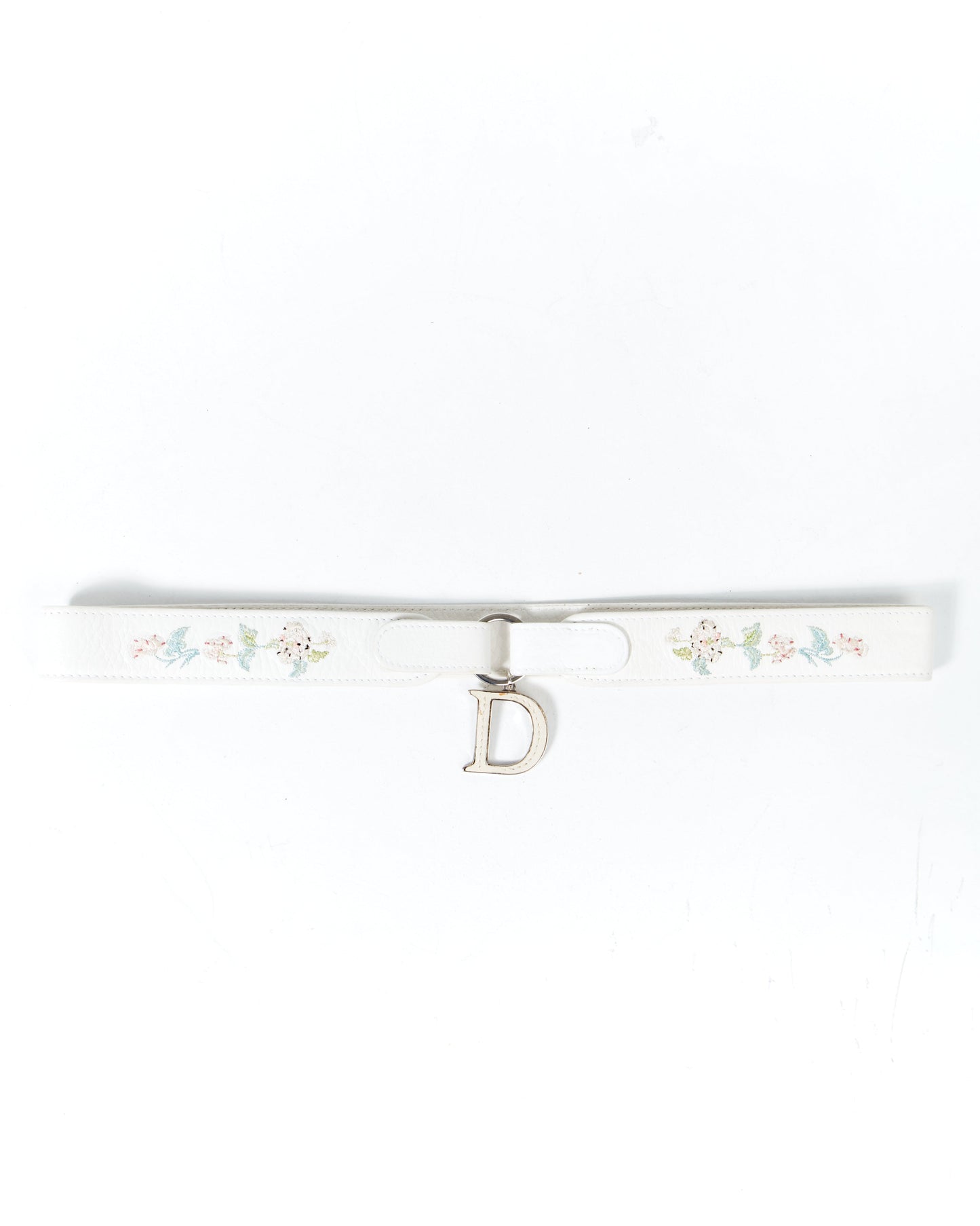 Dior White Leather Floral Detective Belt - 80