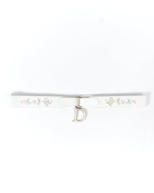 Dior White Leather Floral Detective Belt - 80