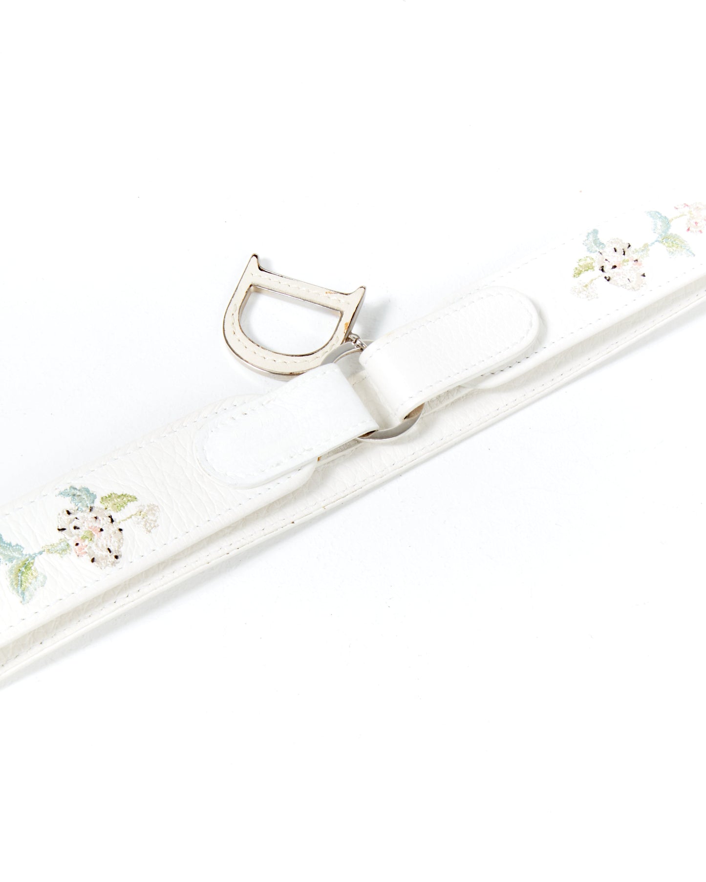 Dior White Leather Floral Detective Belt - 80