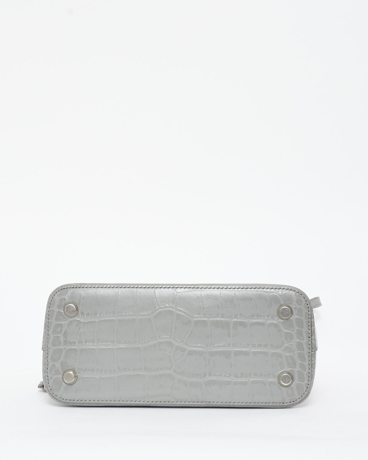 Balenciaga Light Grey Croc Embossed White Logo Ville Small Top Handle Bag