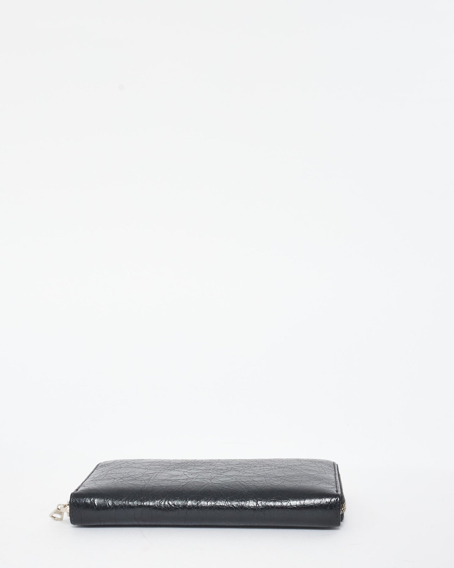 Balenciaga Black Crinkled Leather Long Zip Wallet