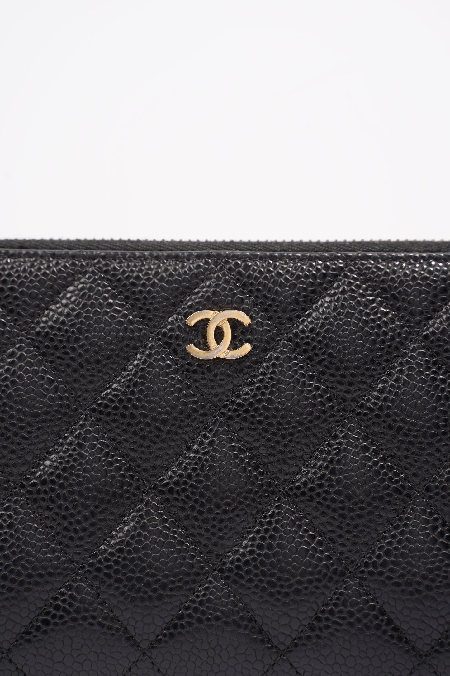 Chanel Quilted Zip Around Wallet Black Caviar Leather Large