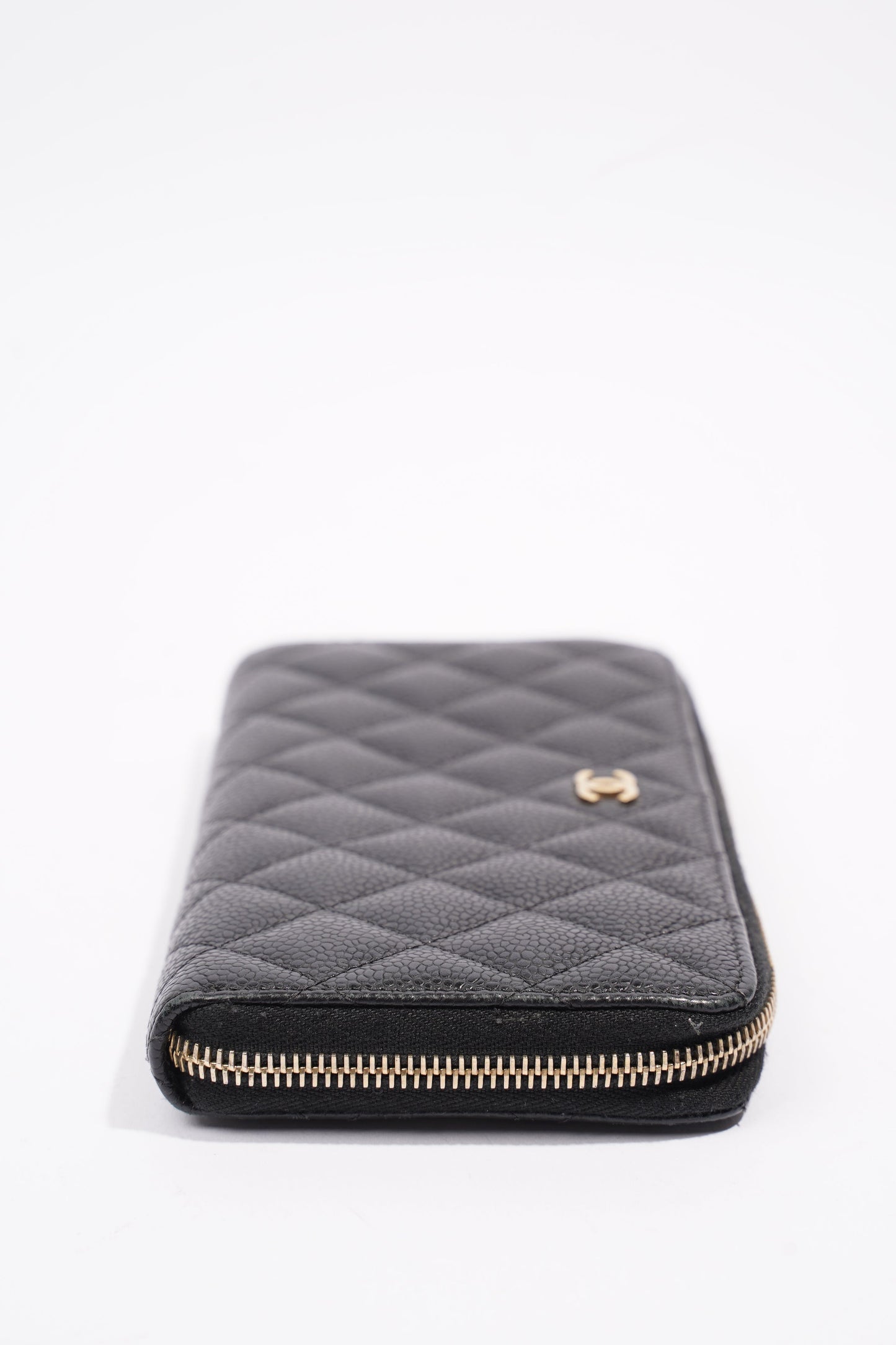 Chanel Quilted Zip Around Wallet Black Caviar Leather Large