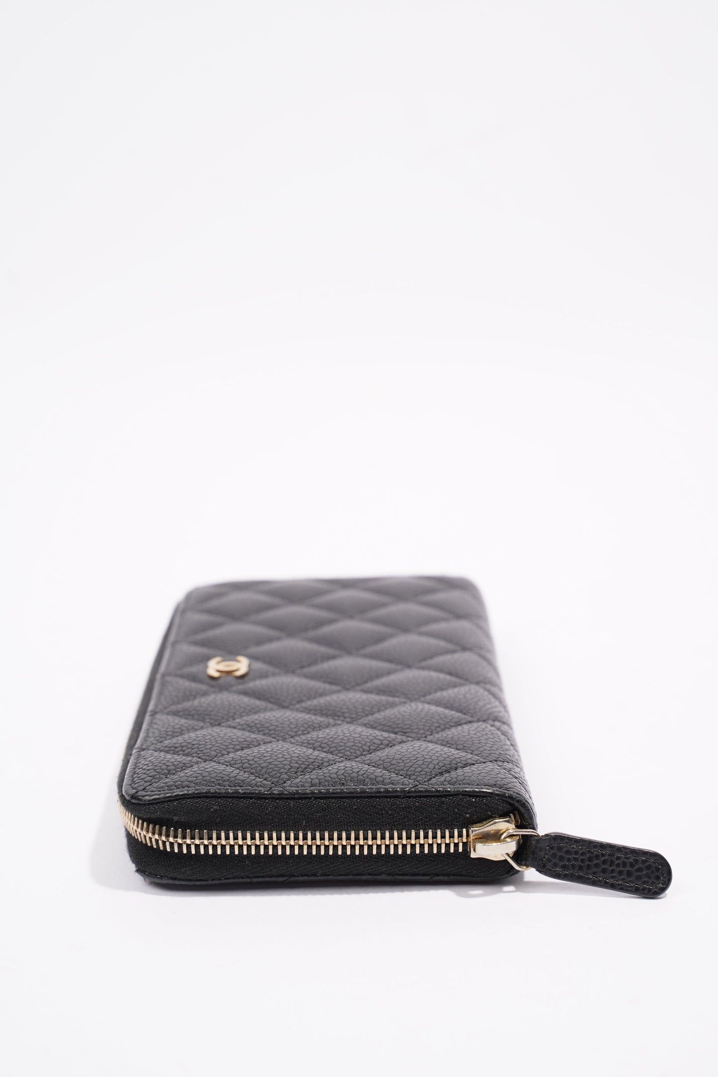 Chanel Quilted Zip Around Wallet Black Caviar Leather Large