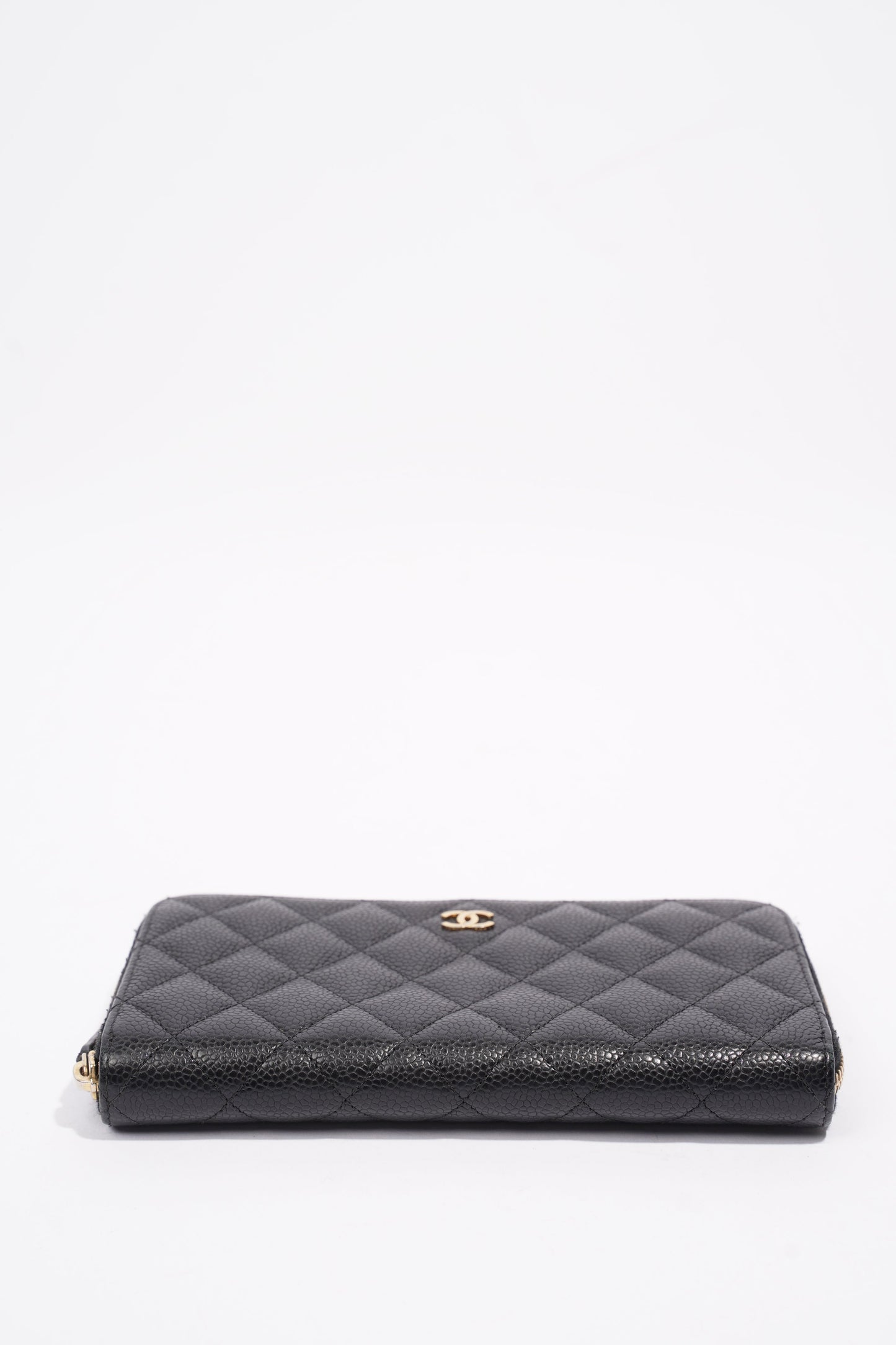 Chanel Quilted Zip Around Wallet Black Caviar Leather Large