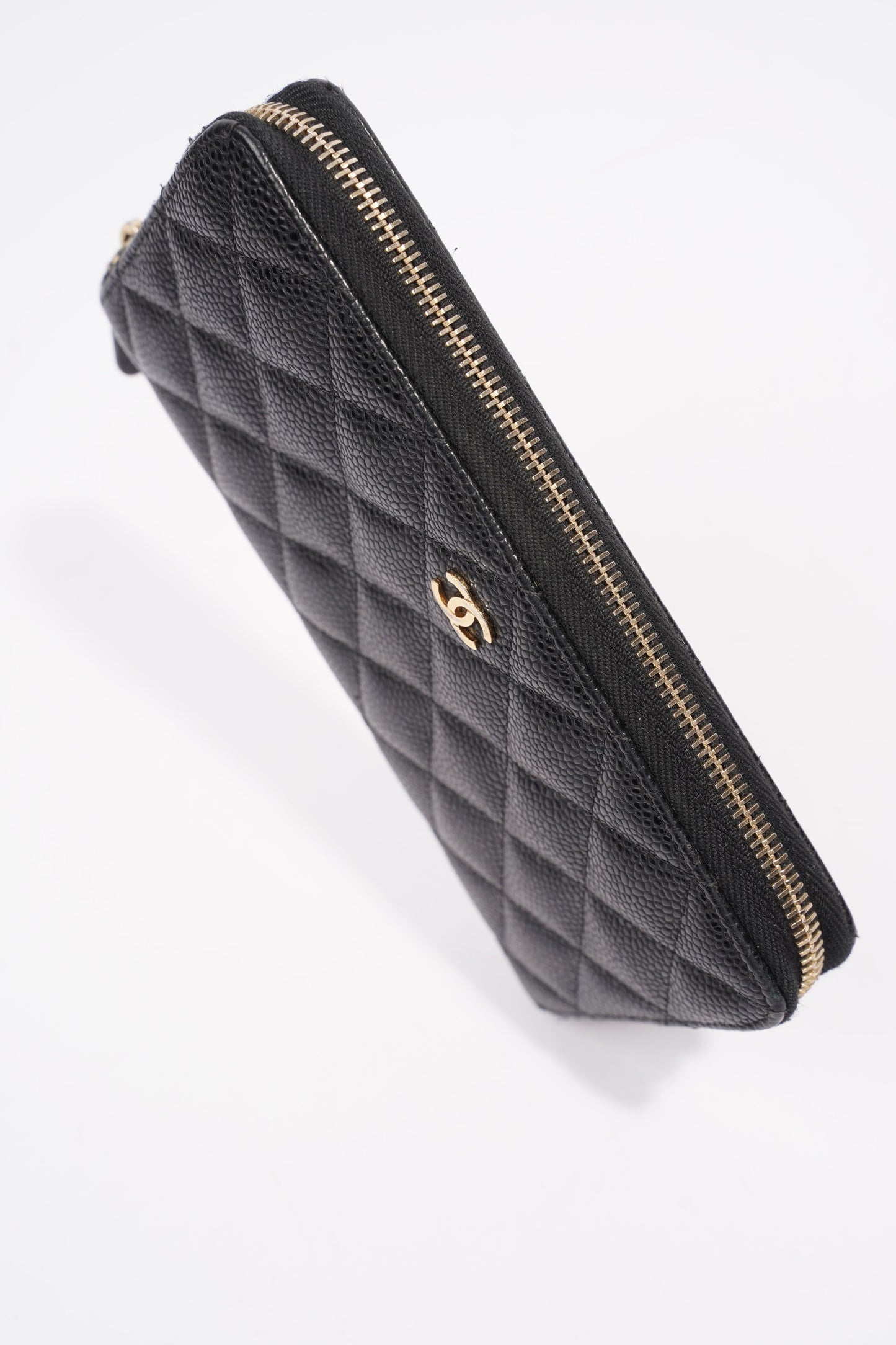 Chanel Quilted Zip Around Wallet Black Caviar Leather Large