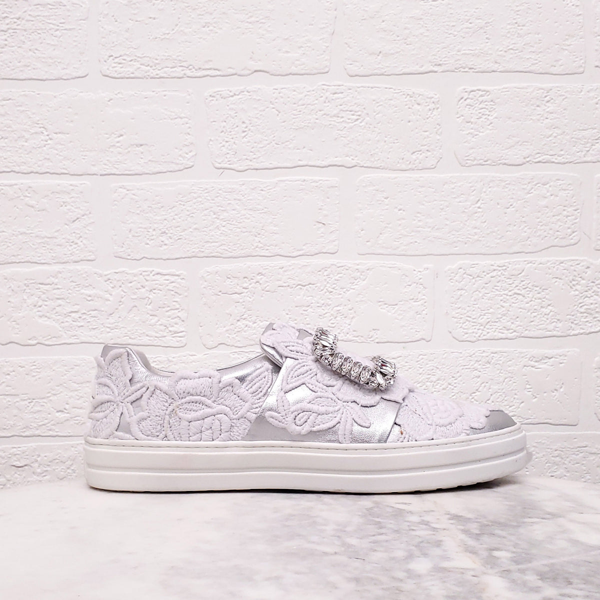 ROGER VIVIER LACE SNEAKY VIV SLIP ON SNEAKERS - SIZE 39