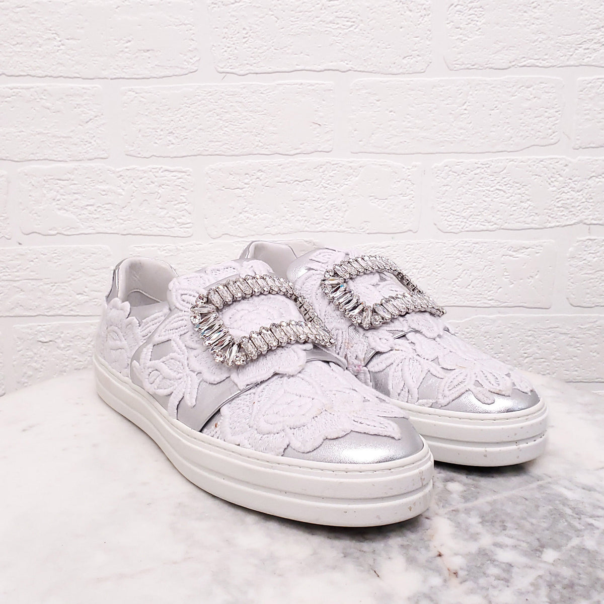 ROGER VIVIER LACE SNEAKY VIV SLIP ON SNEAKERS - SIZE 39