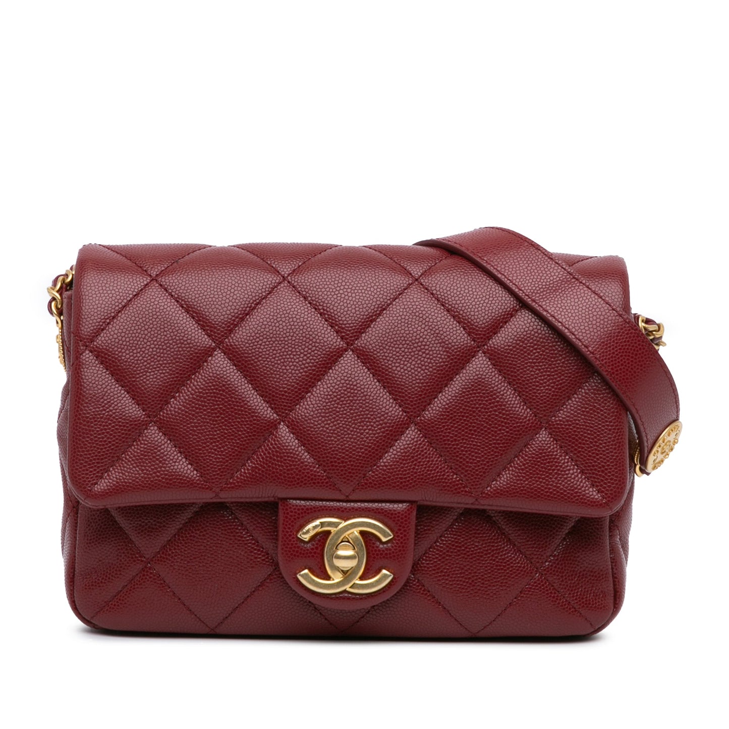 Red Chanel Small Quilted Caviar Twist Your Buttons Flap Crossbody Bag