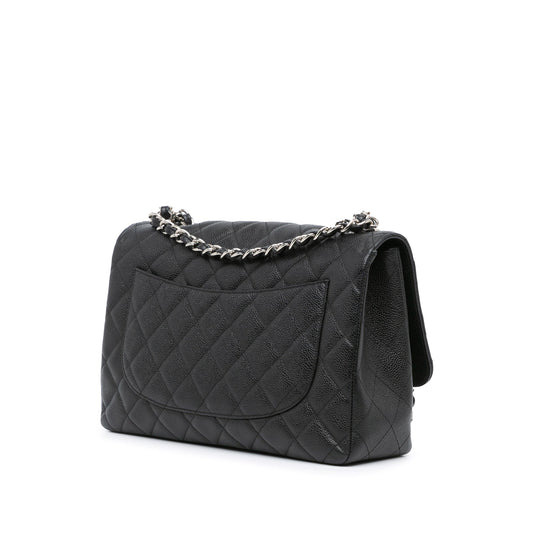 Black Chanel Jumbo Classic Caviar Single Flap Shoulder Bag