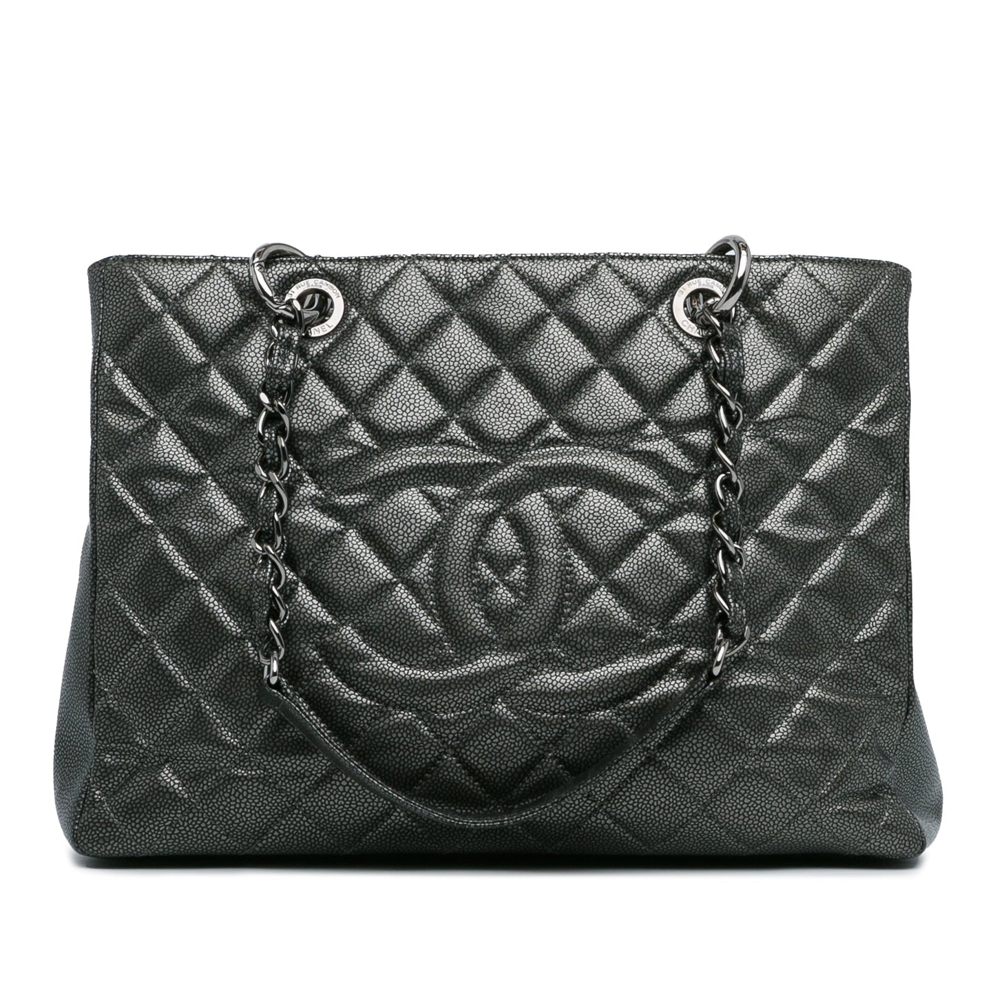 Silver Chanel Metallic Caviar Grand Shopping Tote