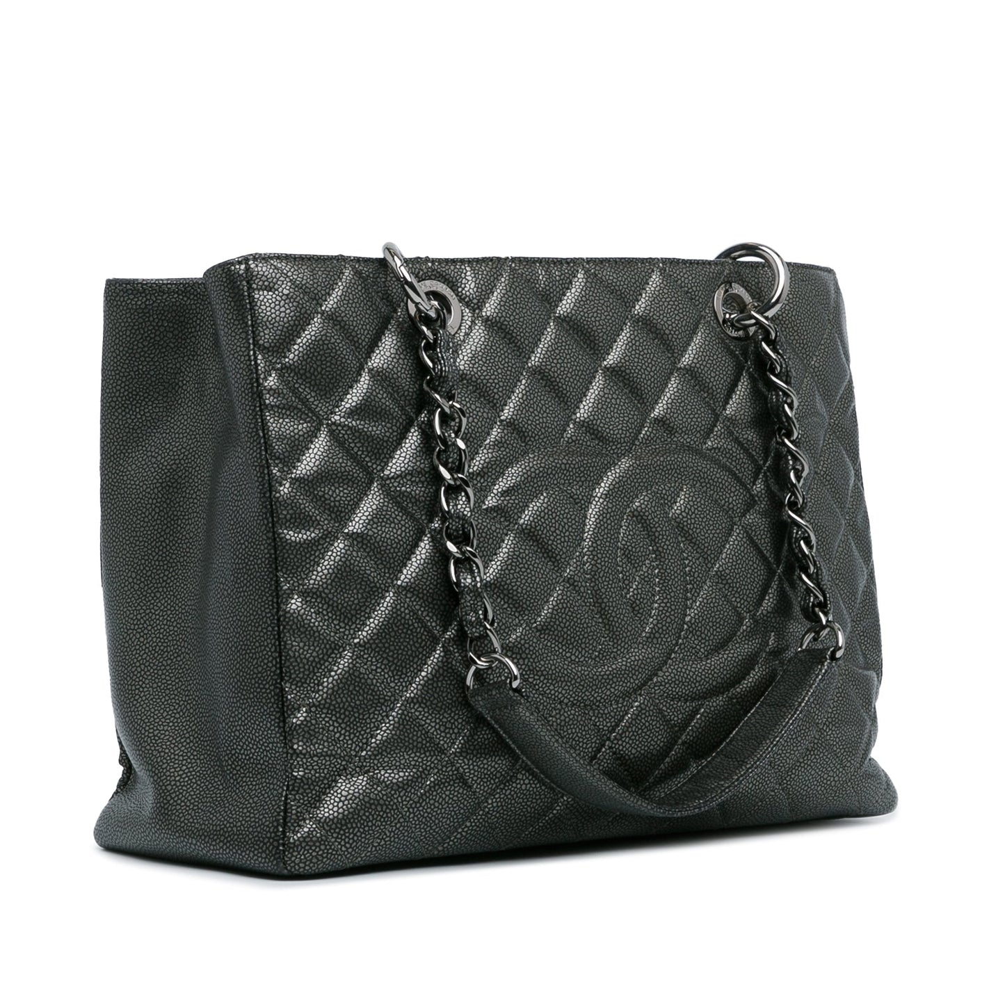 Silver Chanel Metallic Caviar Grand Shopping Tote
