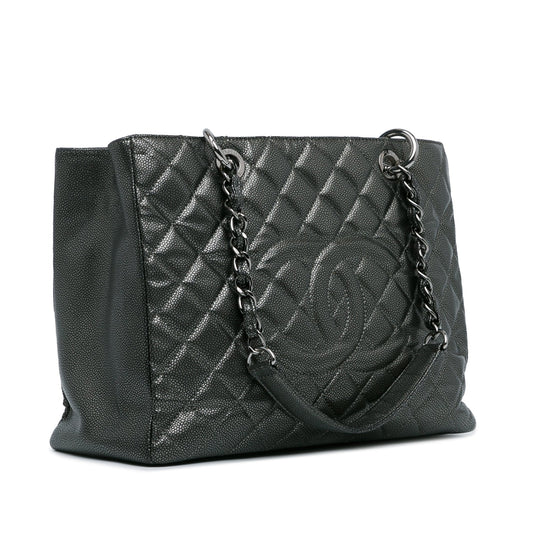 Silver Chanel Metallic Caviar Grand Shopping Tote