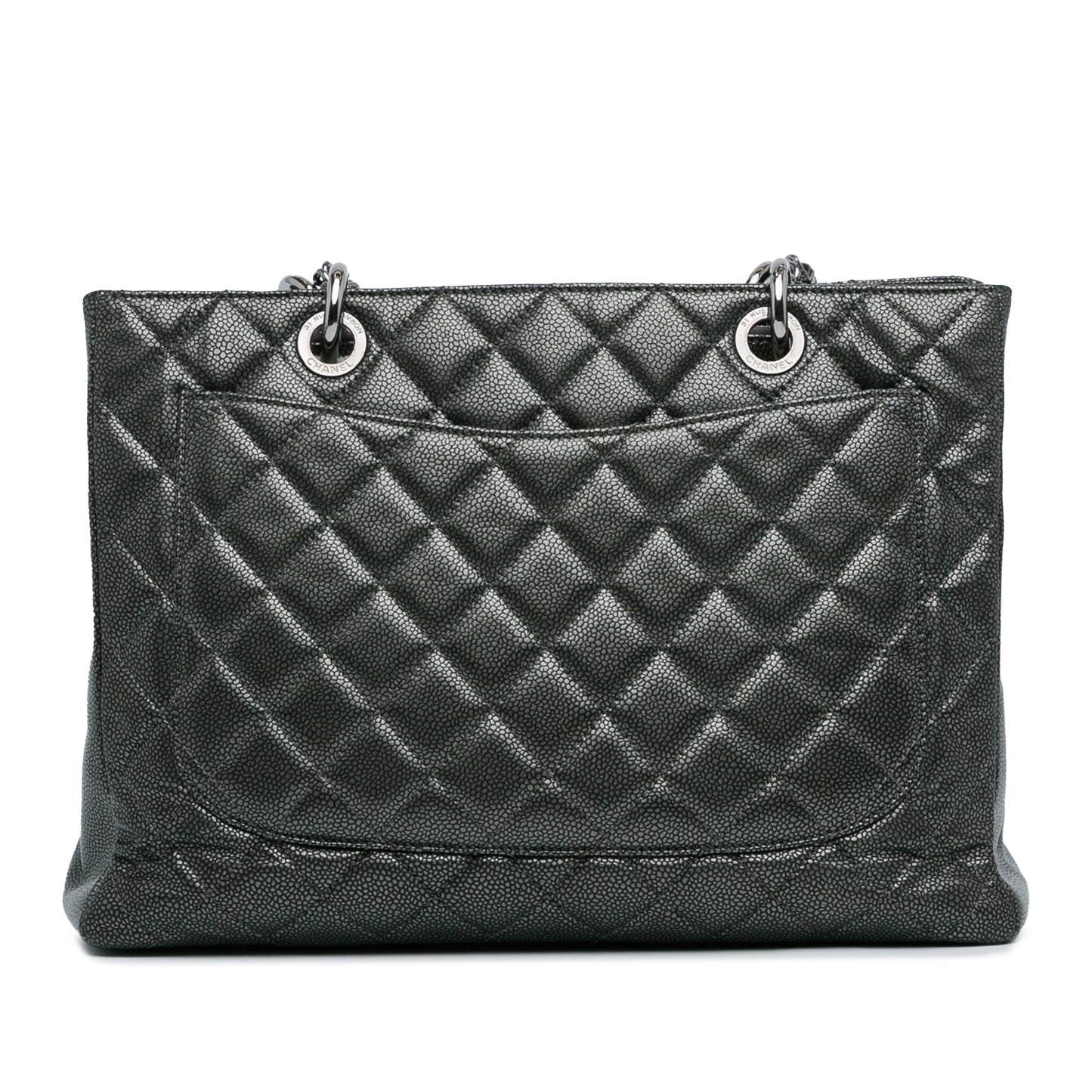 Silver Chanel Metallic Caviar Grand Shopping Tote