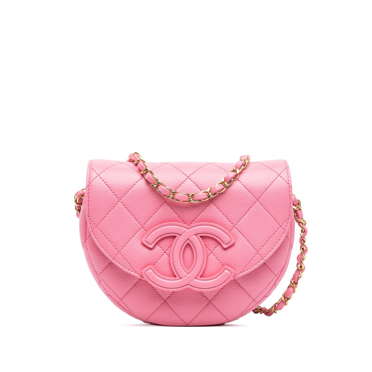 Pink Chanel Mini Quilted Caviar CC Messenger Flap Crossbody Bag