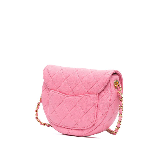 Pink Chanel Mini Quilted Caviar CC Messenger Flap Crossbody Bag
