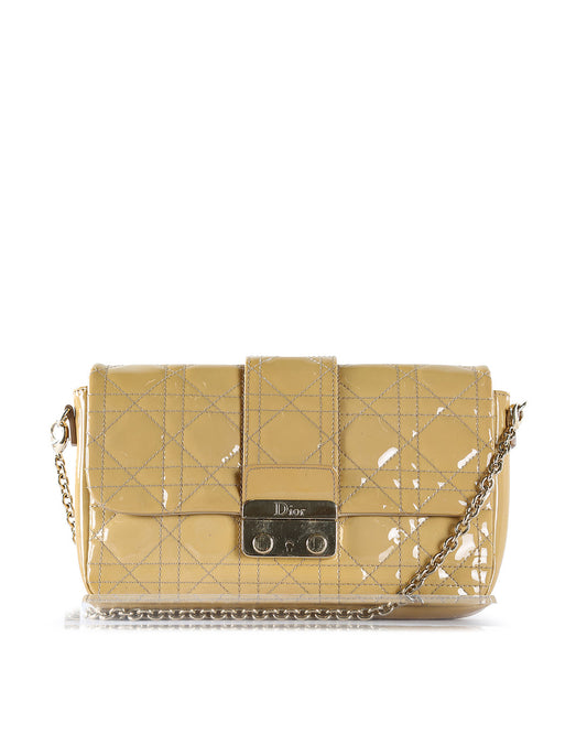 CHRISTIAN DIOR Beige Cannage Patent Leather Small Miss Dior Promenade Crossbody Bag