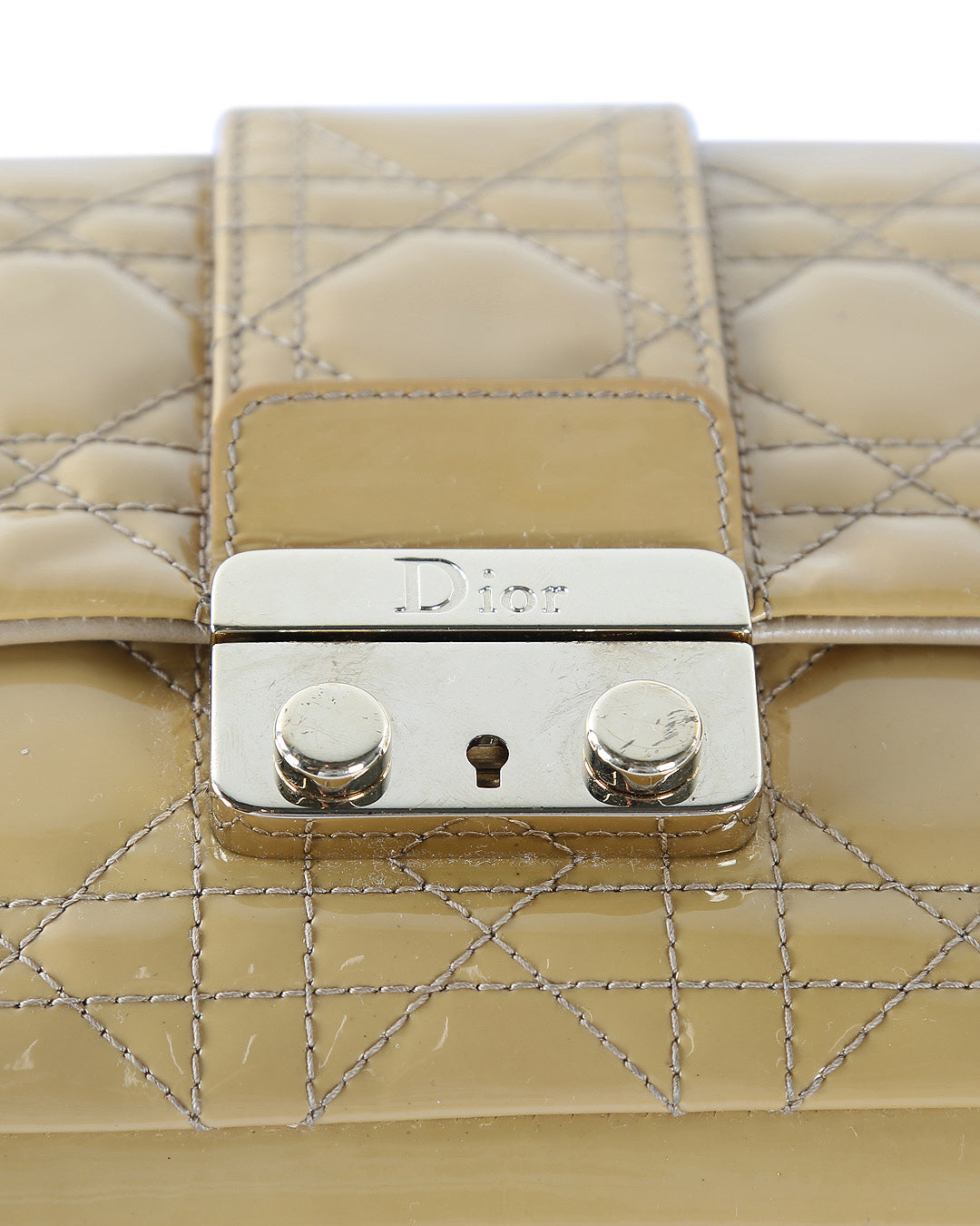 CHRISTIAN DIOR Beige Cannage Patent Leather Small Miss Dior Promenade Crossbody Bag