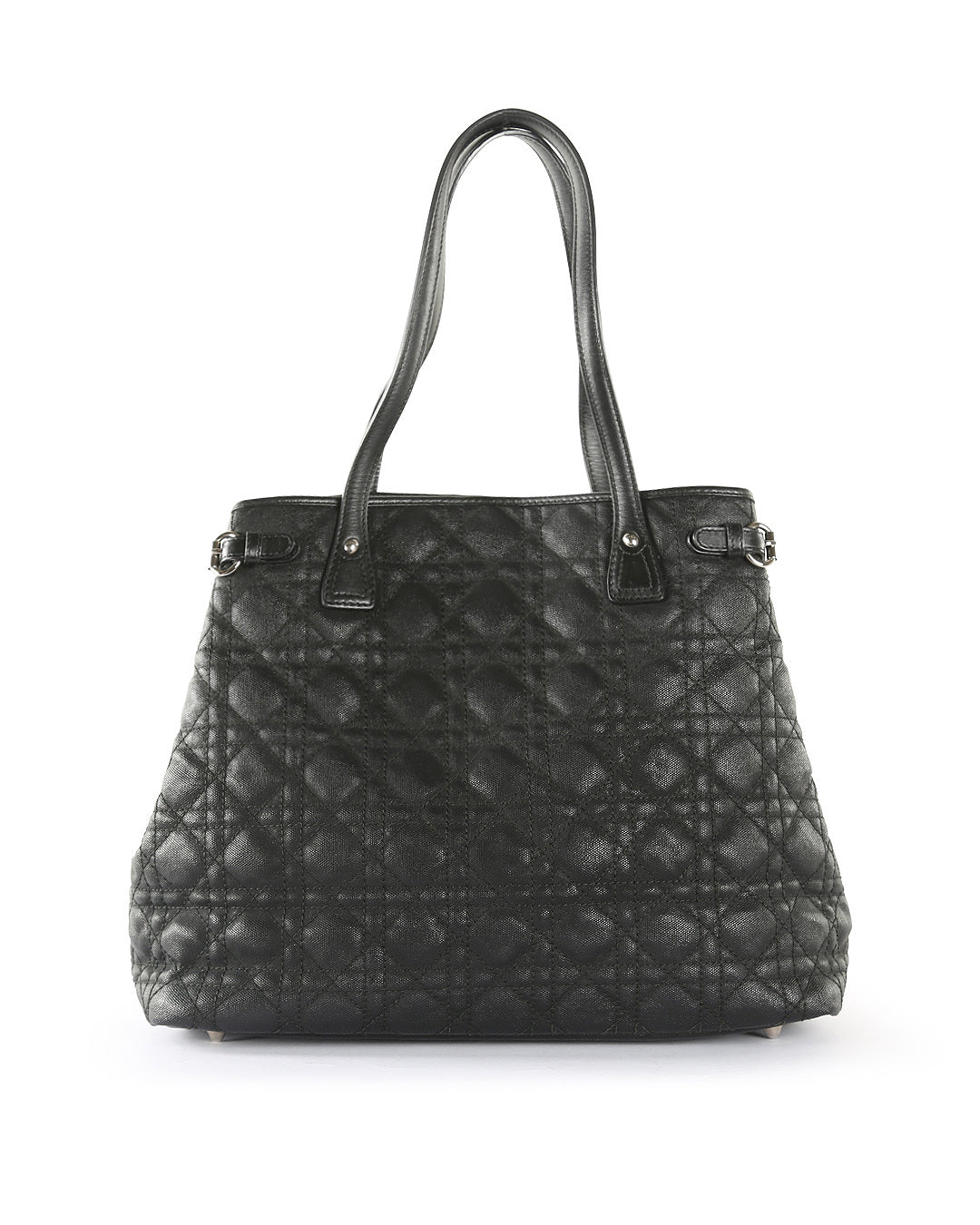 CHRISTIAN DIOR Black Coated Canvas Cannage Panarea Medium Tote Bag