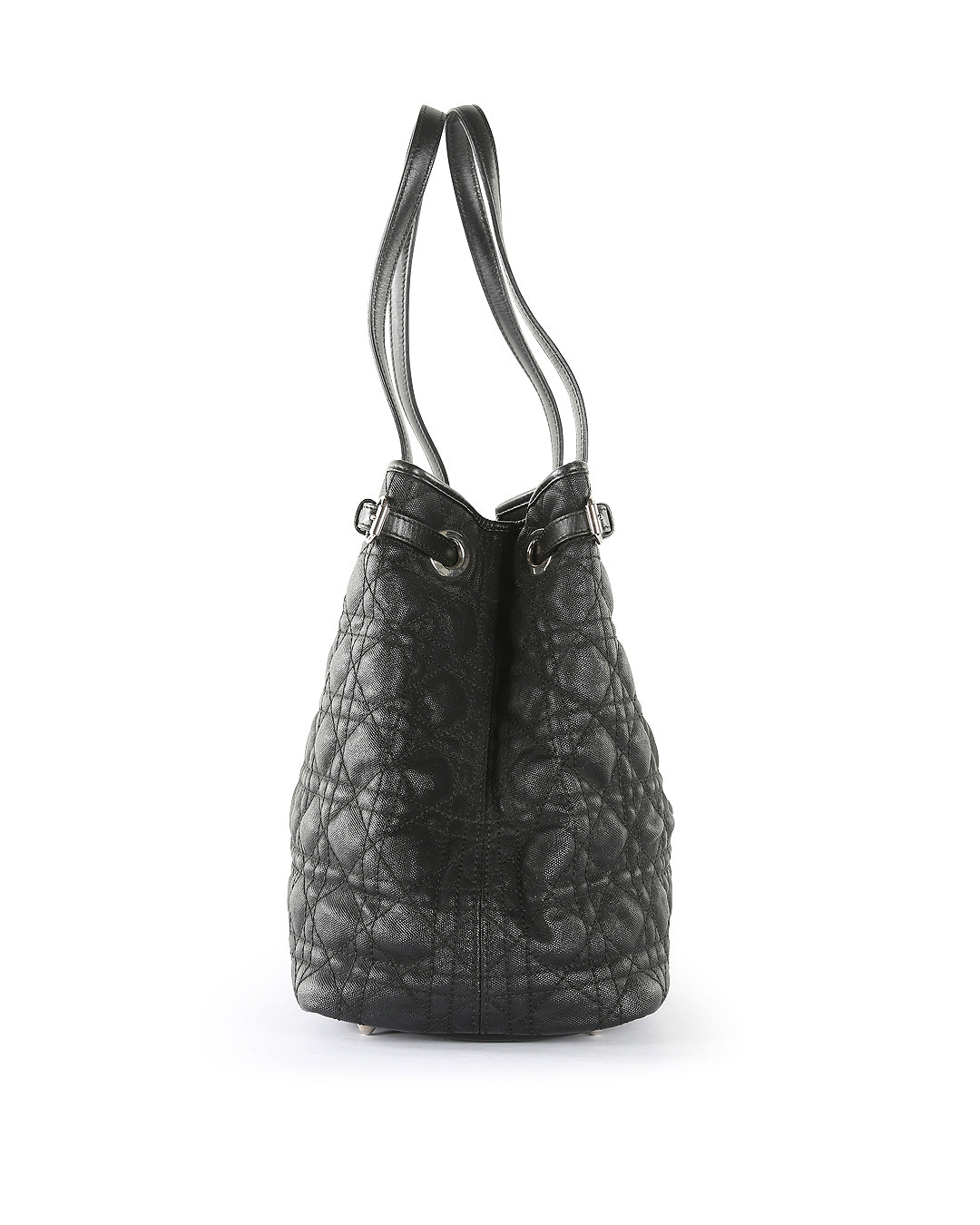 CHRISTIAN DIOR Black Coated Canvas Cannage Panarea Medium Tote Bag