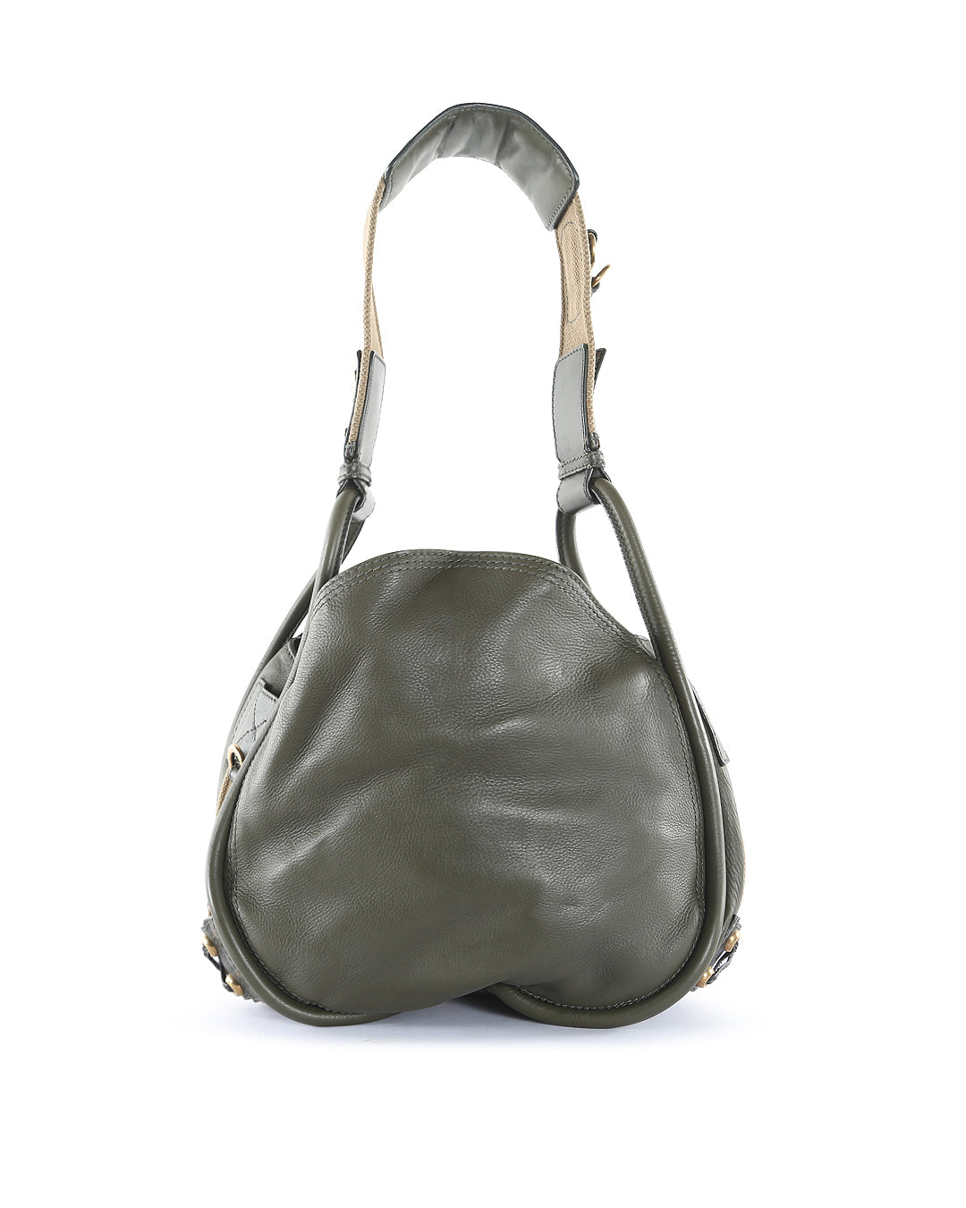 CHRISTIAN DIOR Olive Green Calfskin Leather Woven Pocket Satchel Bag