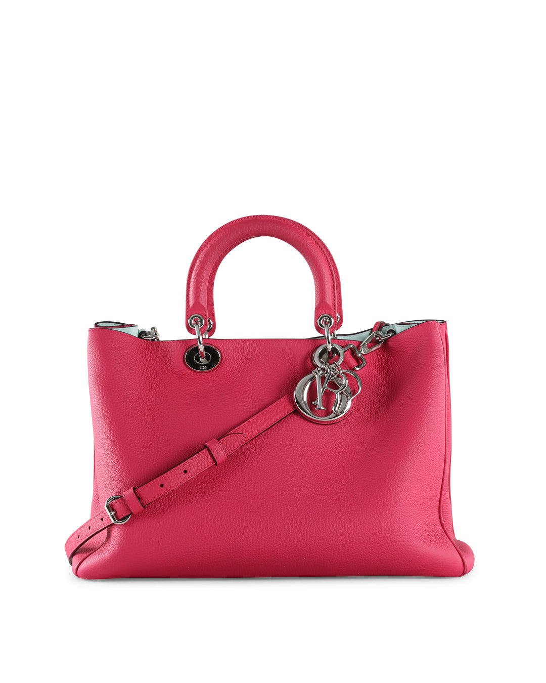 CHRISTIAN DIOR Fuchsia Pebbled Leather Large Diorissimo Shopper Tote Bag