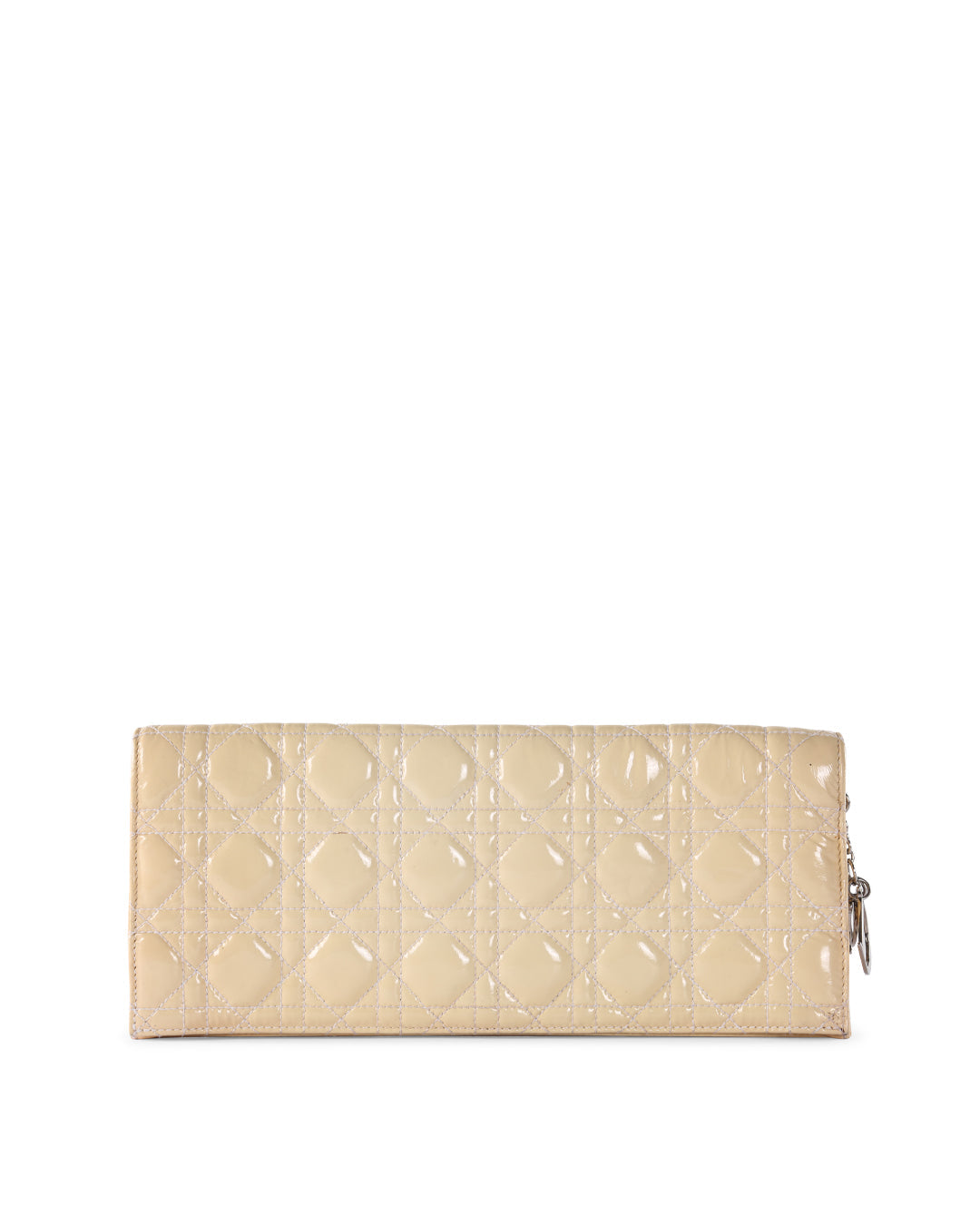 CHRISTIAN DIOR Off White Cannage Patent Leather Foldover Clutch
