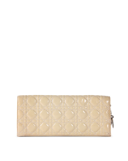 CHRISTIAN DIOR Off White Cannage Patent Leather Foldover Clutch