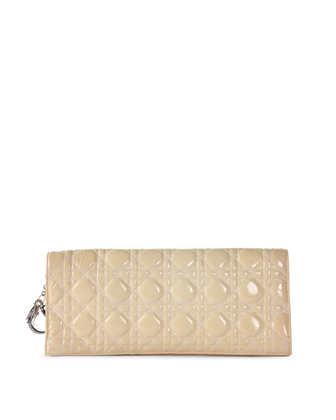 CHRISTIAN DIOR Off White Cannage Patent Leather Foldover Clutch