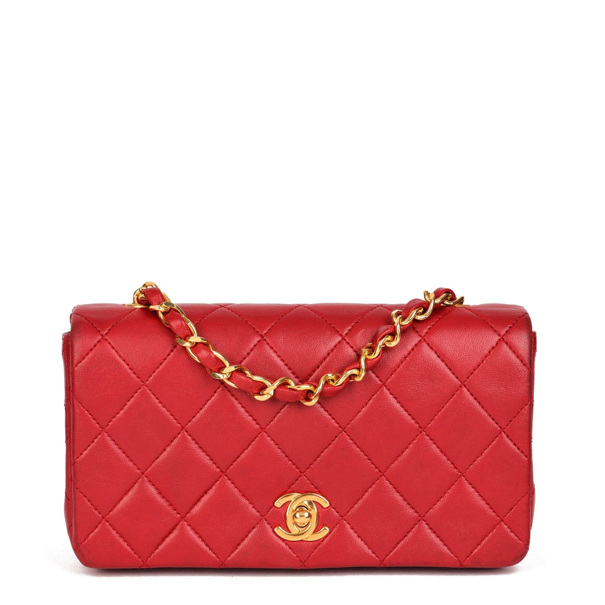 Chanel Red Quilted Lambskin Vintage Mini Full Flap Bag
