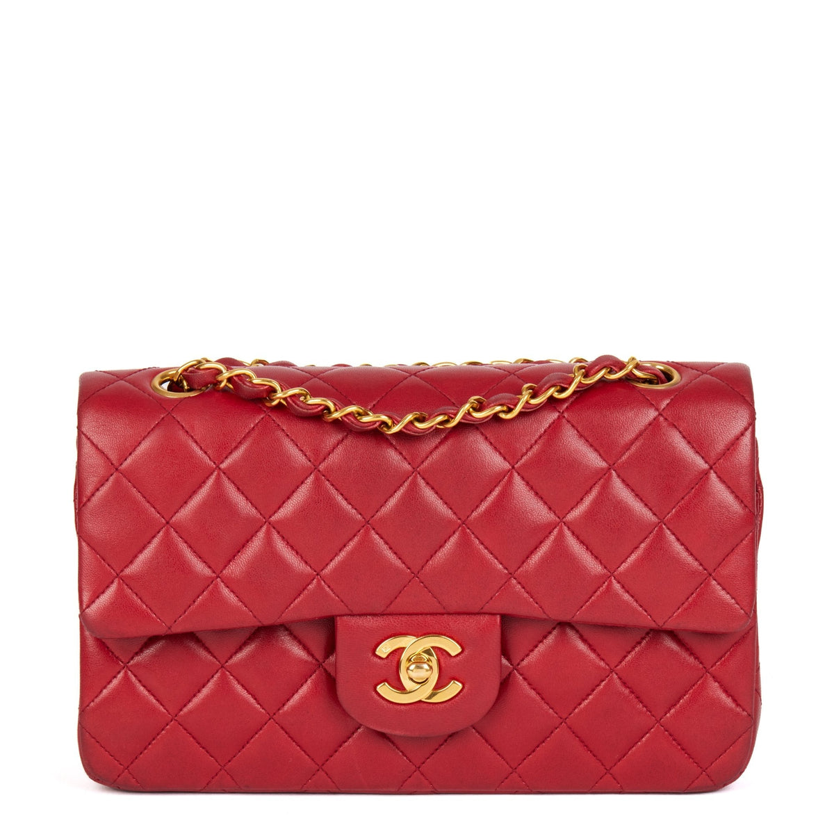 Chanel Red Quilted Lambskin Vintage Small Classic Double Flap Bag
