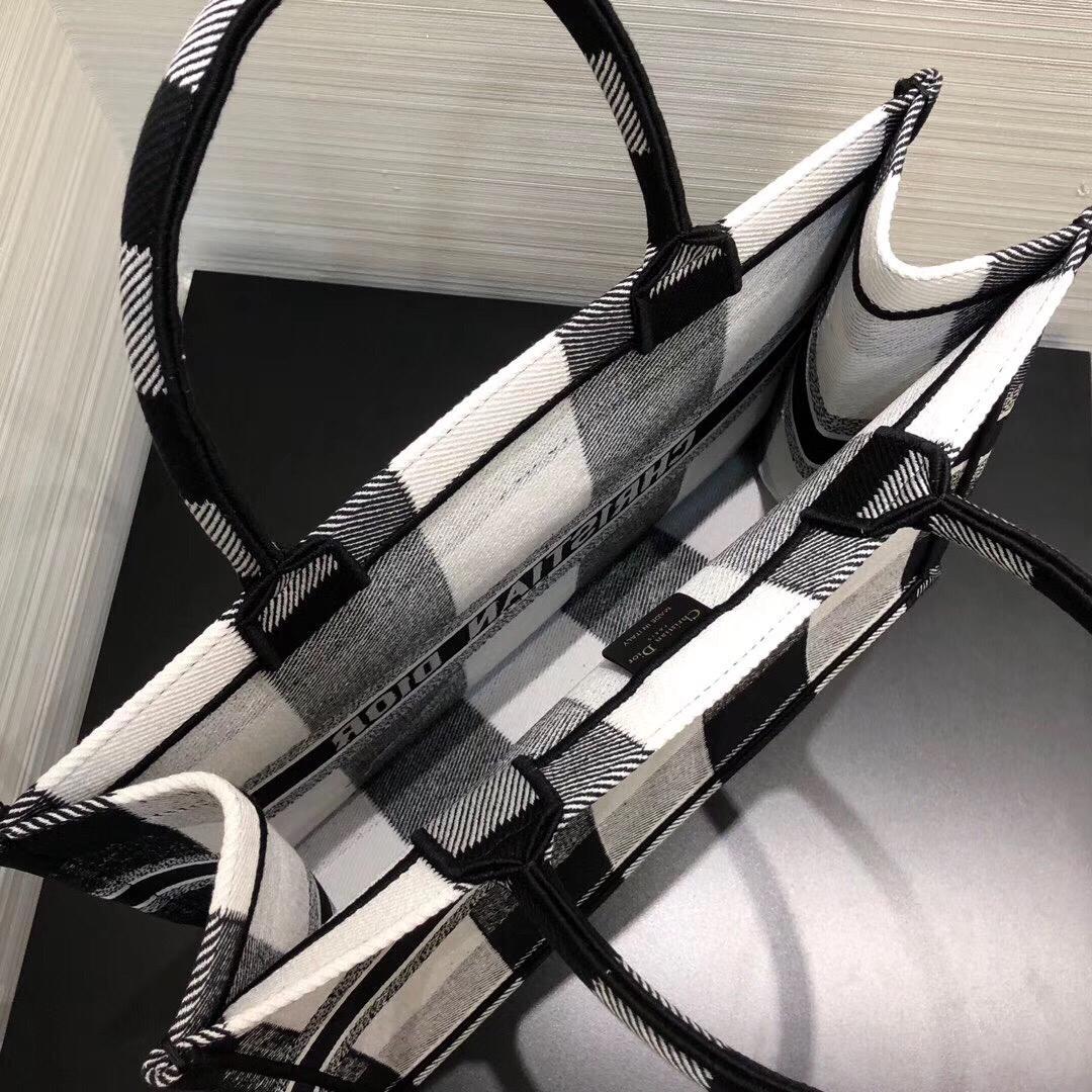 Dior Book Tote In Off-White & Black Embroidered Canvas