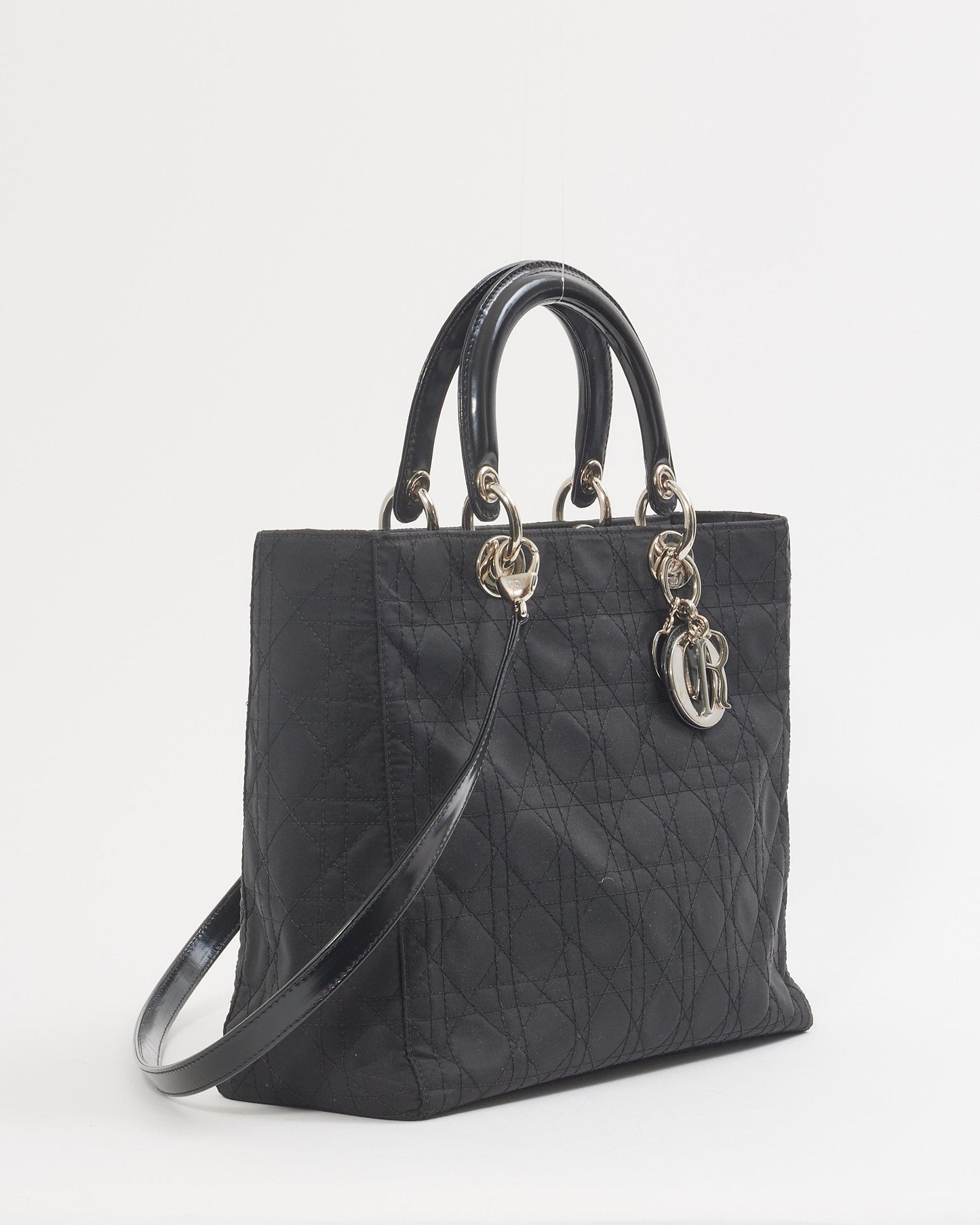 Dior Black Nylon Cannage Large Lady Dior Bag