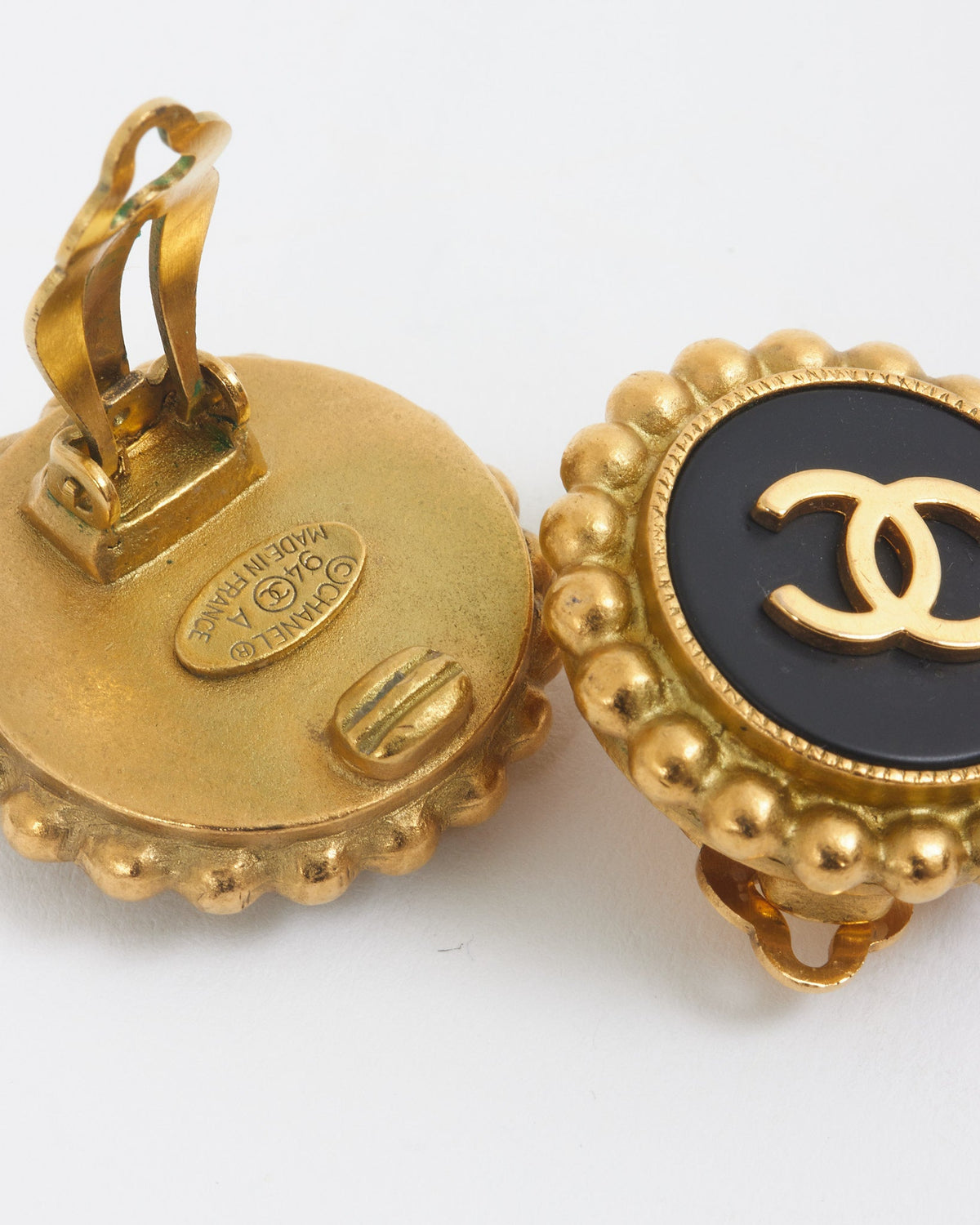 Chanel Vintage Gold CC Logo Medallion Clip On Earrings