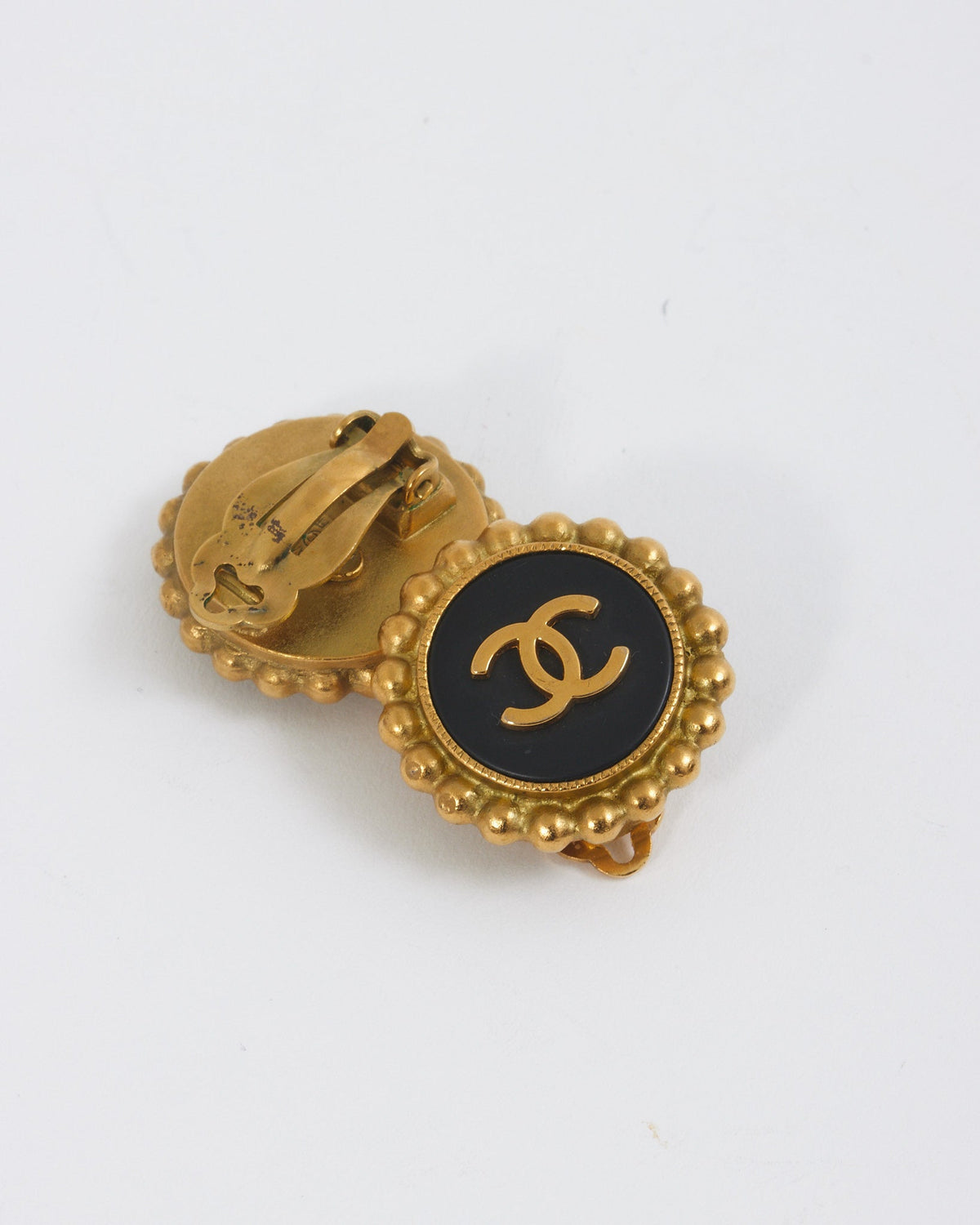 Chanel Vintage Gold CC Logo Medallion Clip On Earrings