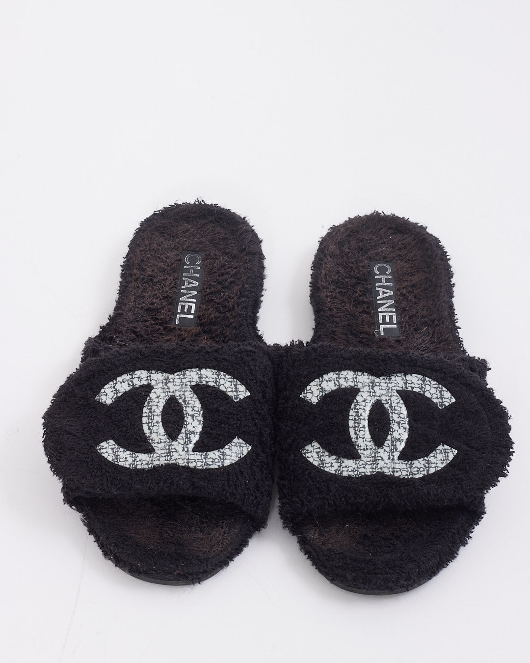 Chanel Black/White Terry Cloth CC Logo Slides - 39