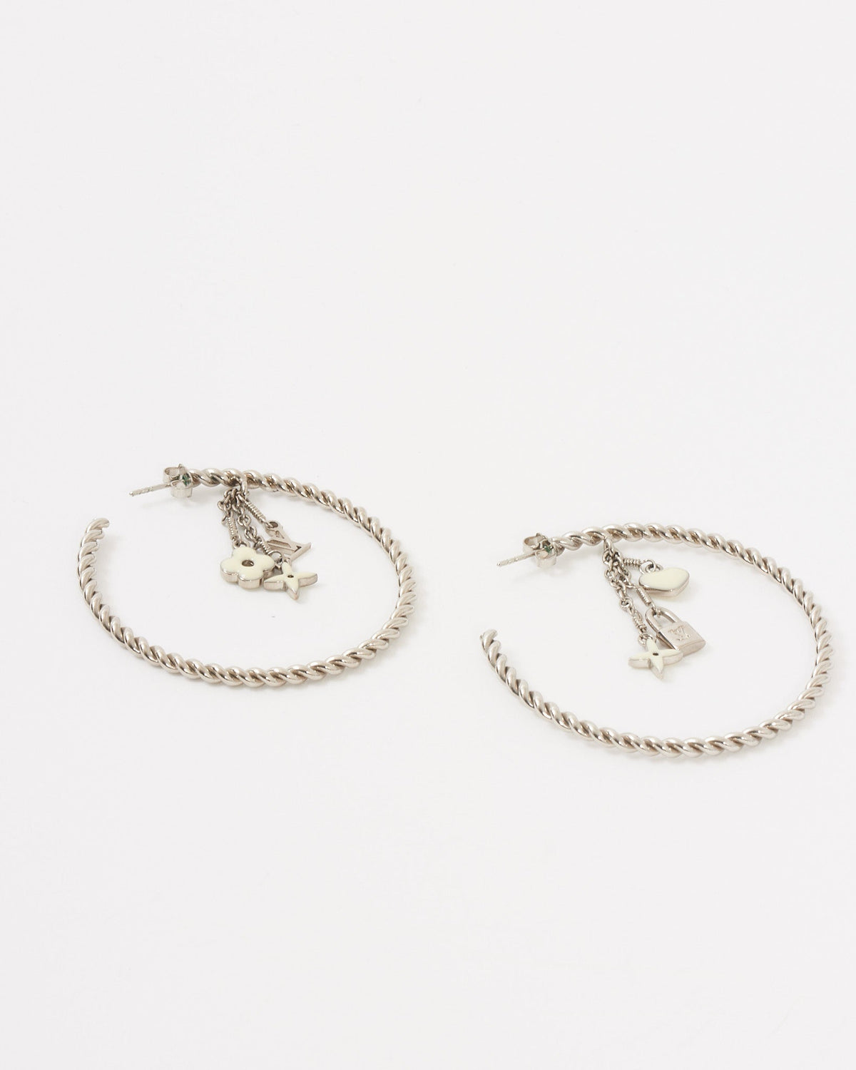 Louis Vuitton Silver Logo Monogram Hoop Earrings