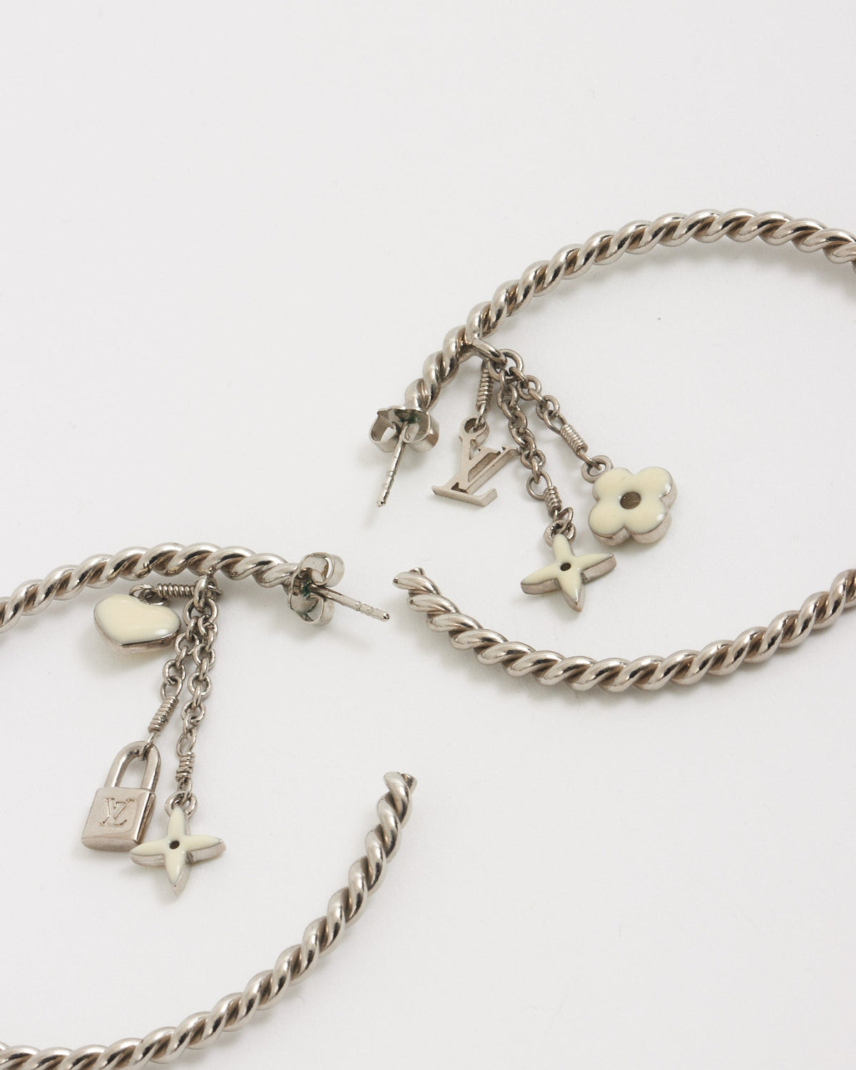 Louis Vuitton Silver Logo Monogram Hoop Earrings