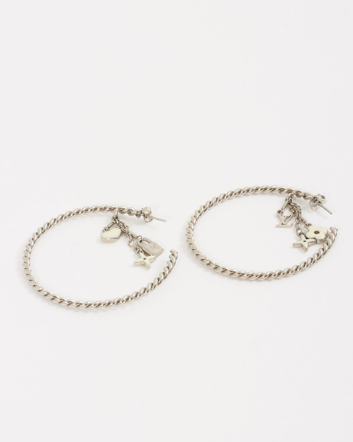 Louis Vuitton Silver Logo Monogram Hoop Earrings