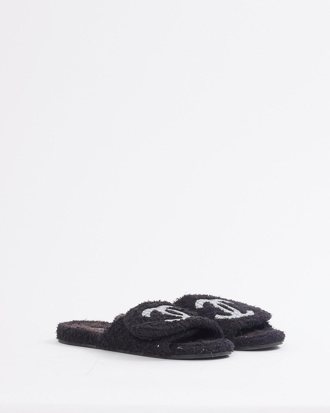 Chanel Black/White Terry Cloth CC Logo Slides - 39
