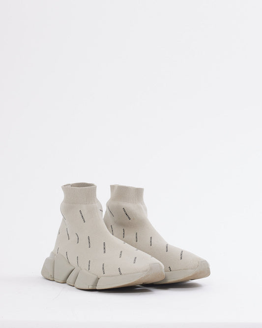 Balenciaga Grey Fabric Logo Sock Speed Trainer Sneaker - 40